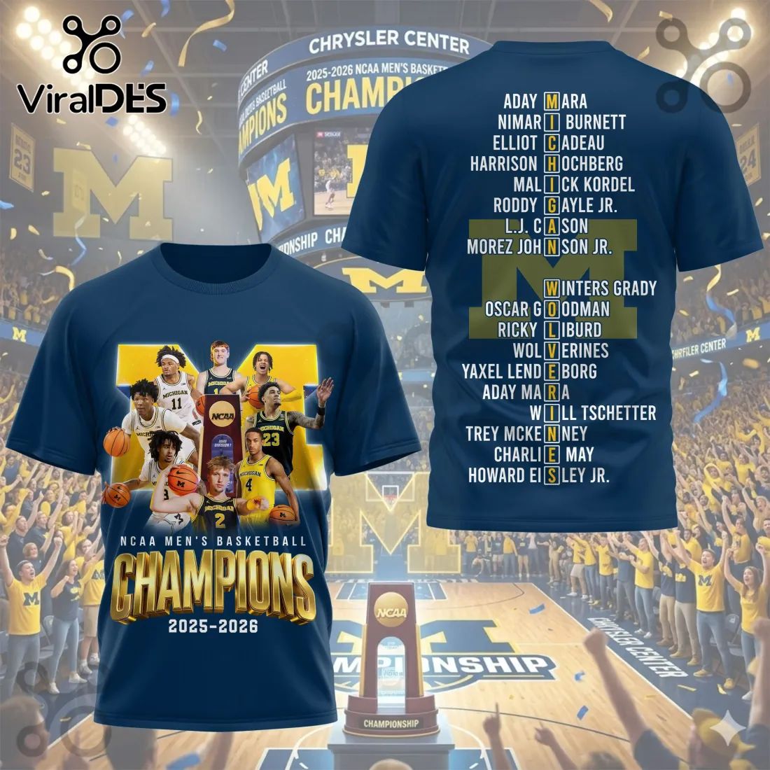 Michigan Wolverines NCAA Basketball Champions 2025-2026 Roster T-Shirt