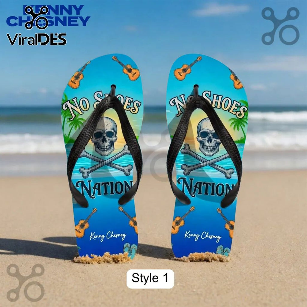 Kenny Chesney No Shoes Nation Skull Guitars Tropical Beach Flip Flops