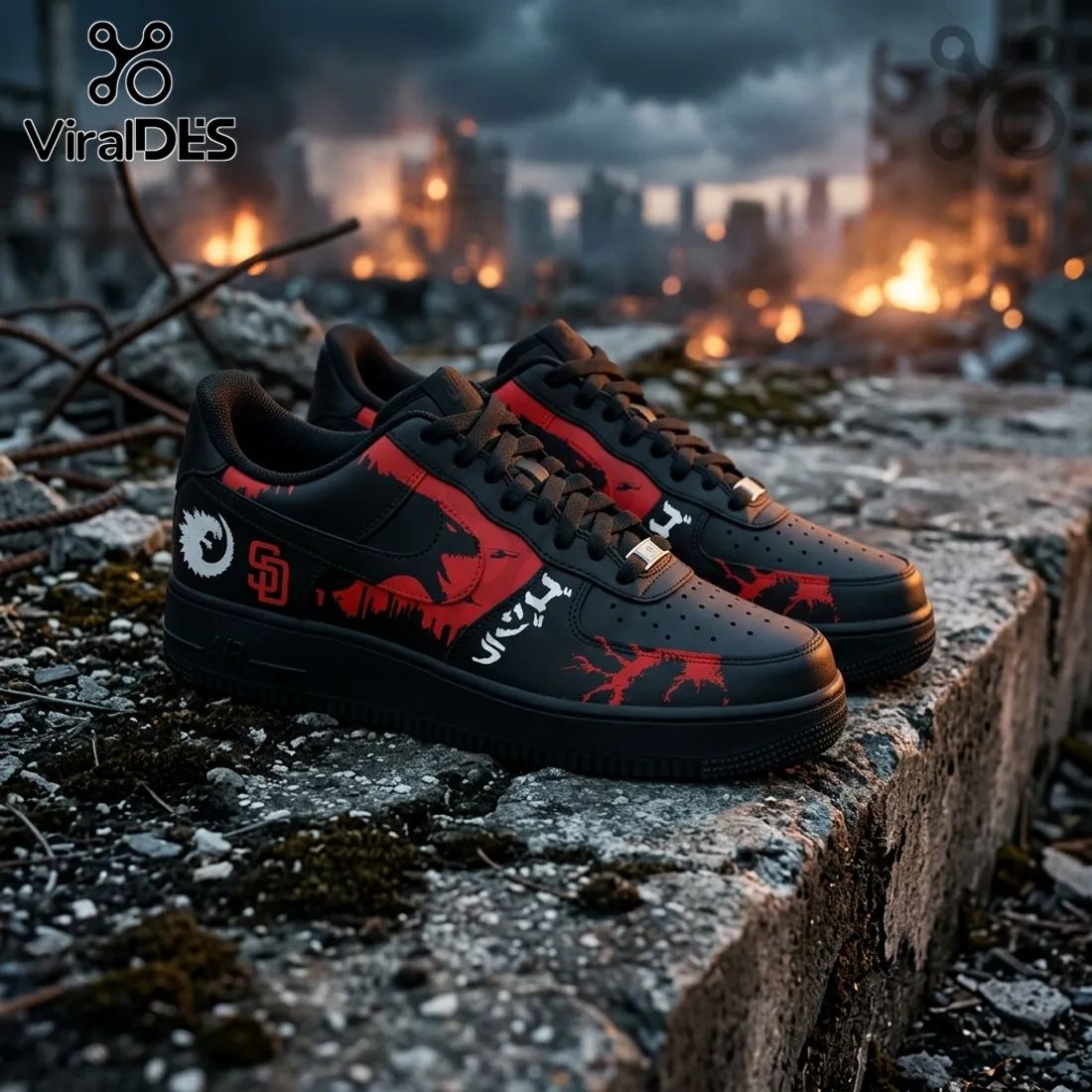 Godzilla x San Diego Padres Black Air Force 1 Sneakers
