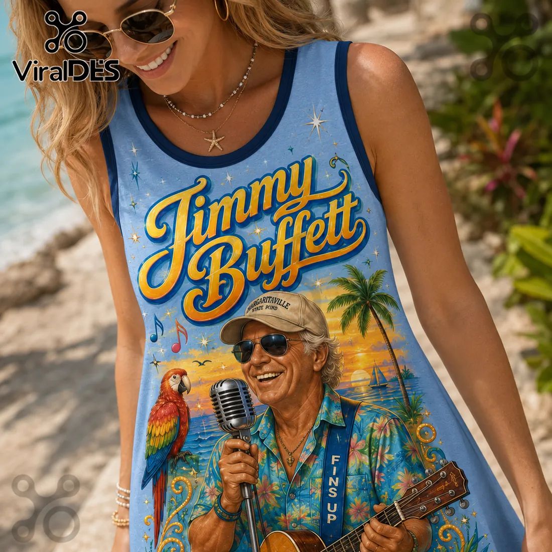 Jimmy Buffett Tropical Pattern Sleeveless Dress