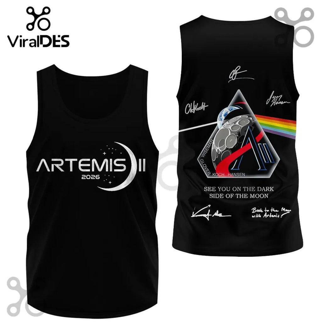 Artemis II 2026 Crew Signatures Dark Side of Moon Space Mission Hoodie