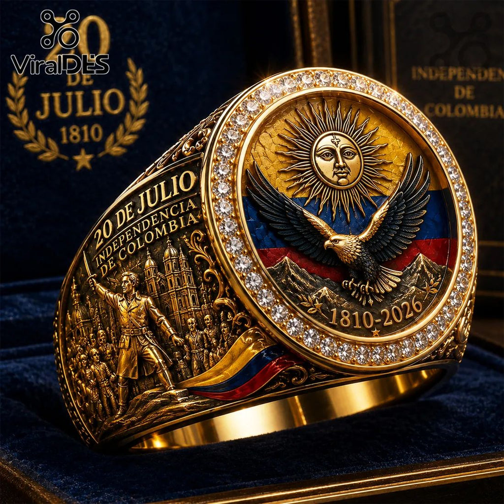 Colombia Independence Day 1810-2026 Commemorative Engraved Gold Collectible Ring