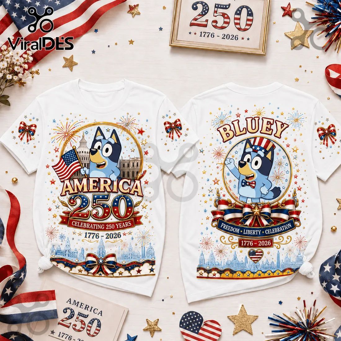 Bluey x America 250 Patriotic USA 1776-2026 Anniversary T-Shirt