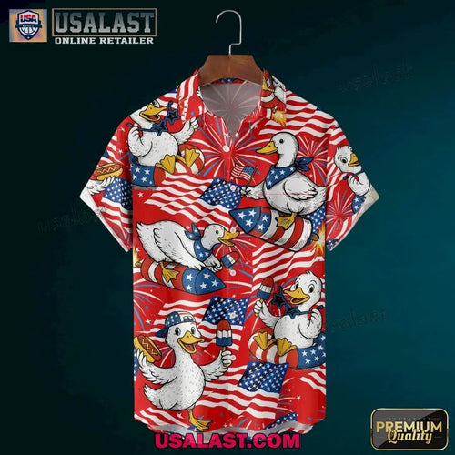 4th of July Funny Duck Fireworks Patriotic Hawaiian Shirt