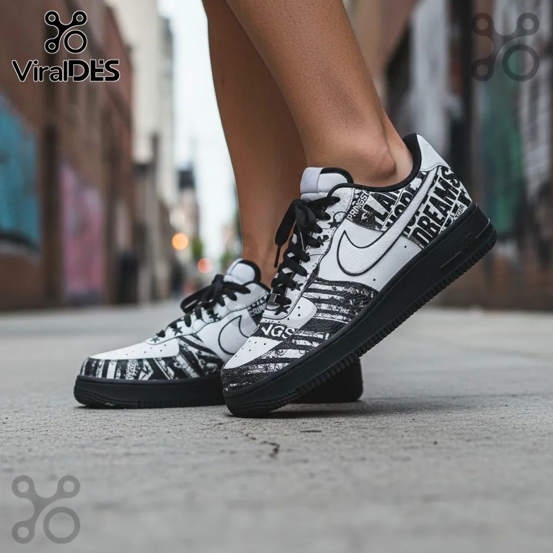Black White Grunge Graphic Custom Streetwear Design Sneakers
