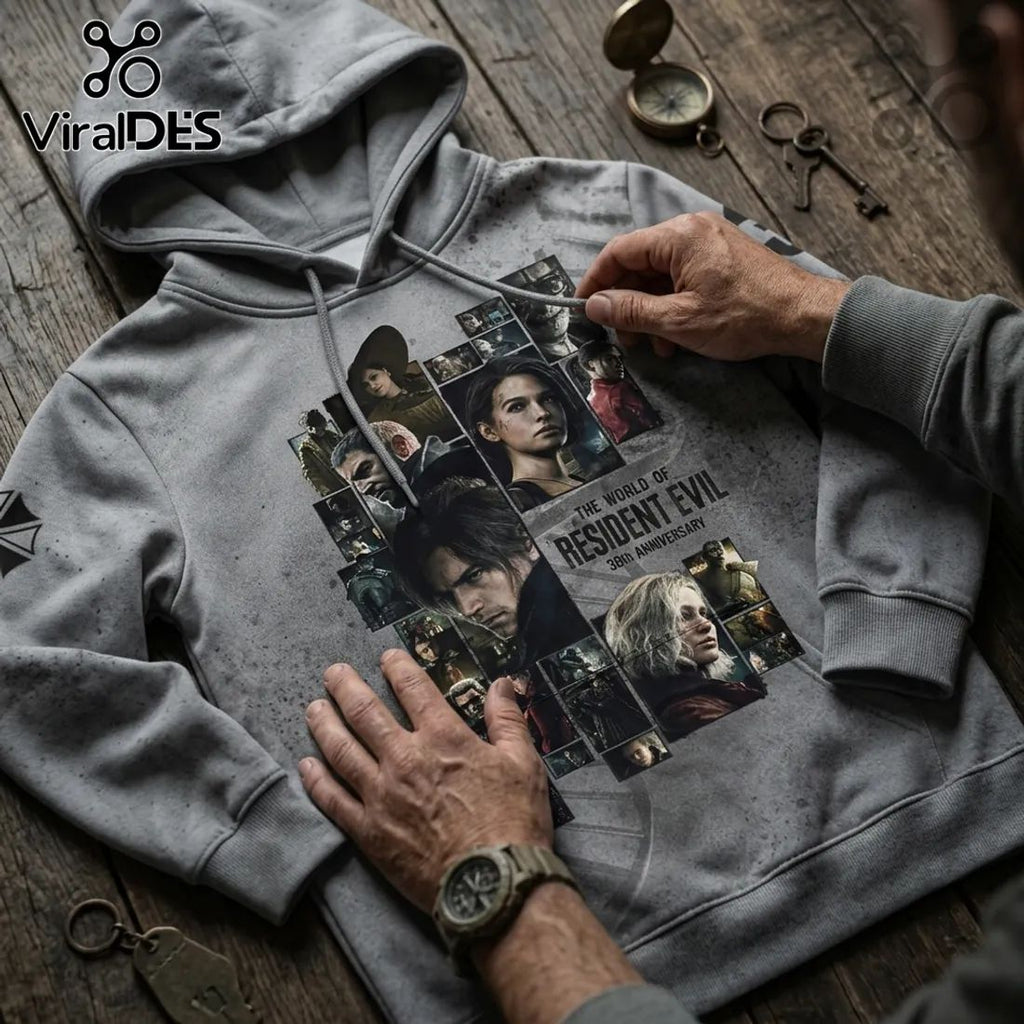 Resident Evil 30th Anniversary Art Gray Pullover Hoodie