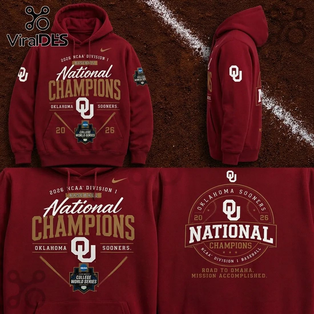 Oklahoma Sooners 2026 NCAA Baseball National Champions Maroon Hoodie