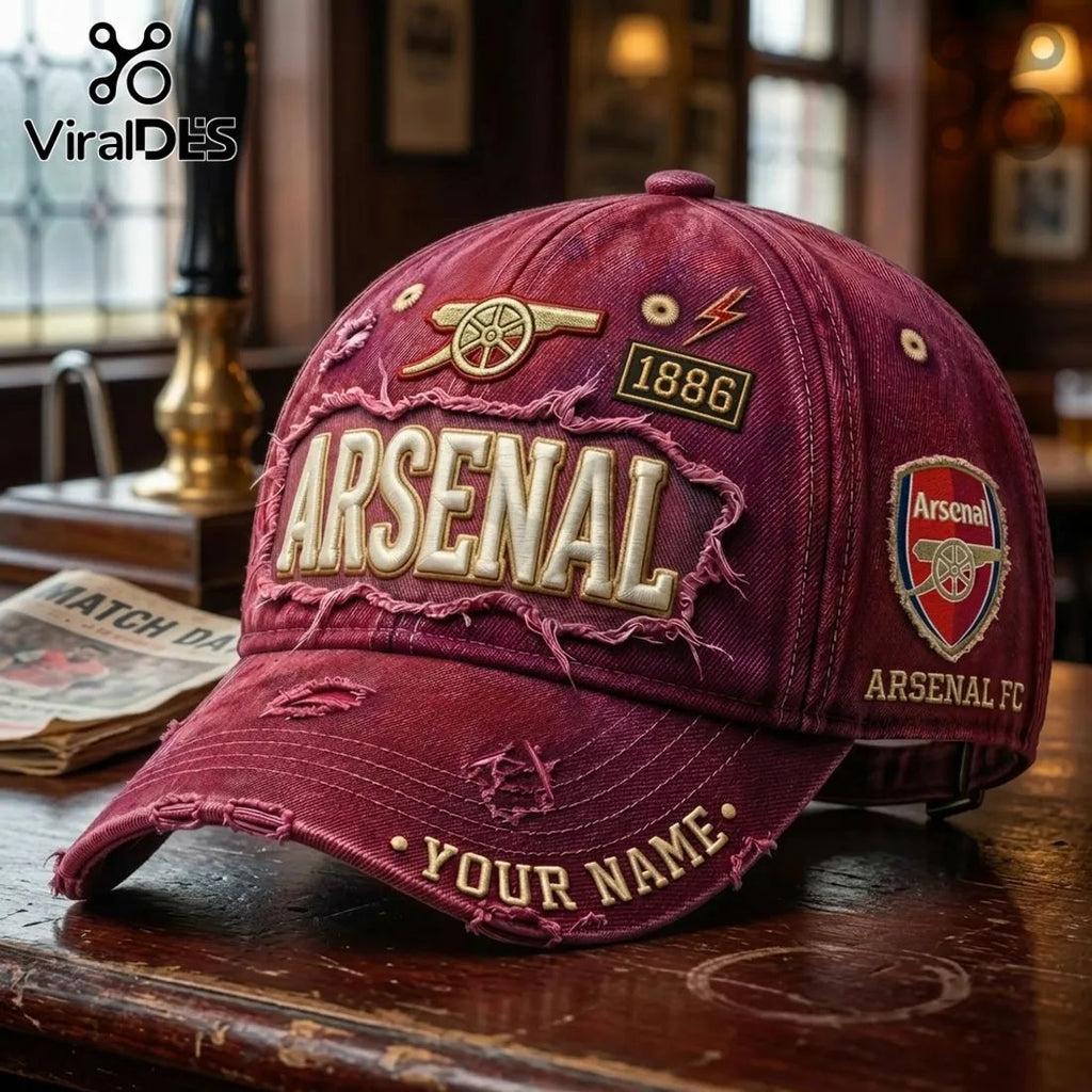 Arsenal FC 1886 Vintage Distressed Maroon Baseball Logo Cap