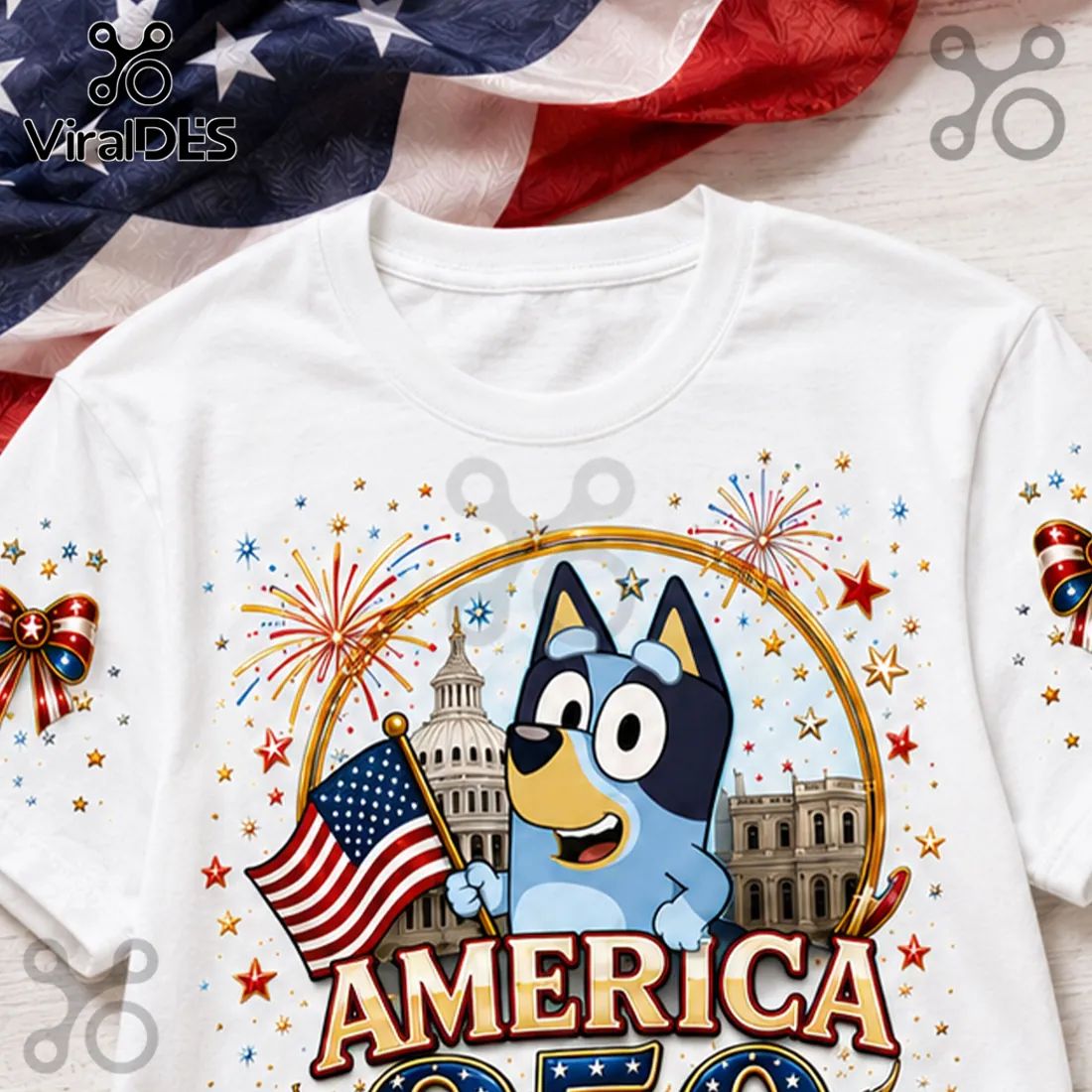 Bluey x America 250 Patriotic USA 1776-2026 Anniversary T-Shirt