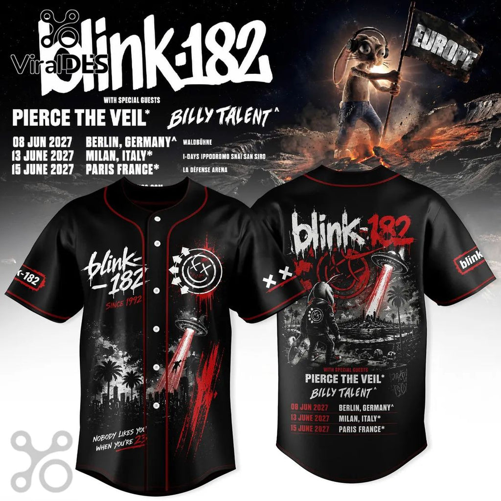 Blink-182 Europe 2027 Tour Black Baseball Jersey