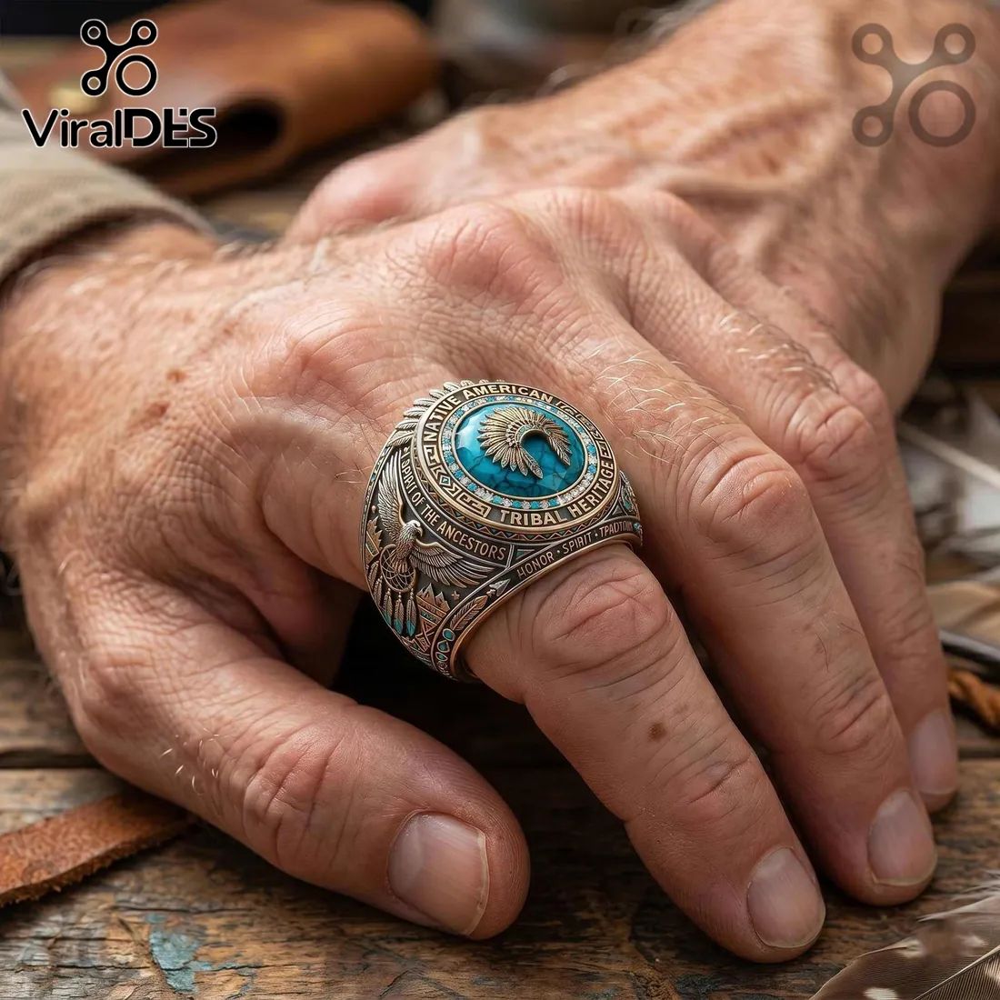 Native American Tribal Heritage Turquoise Headdress Spirit Ancestors Ring