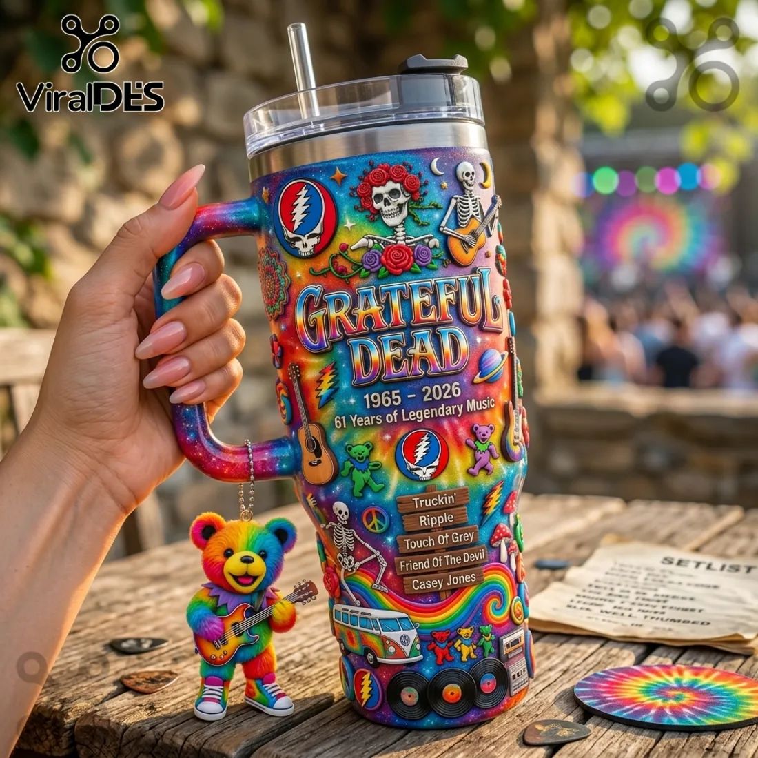 Grateful Dead 1965-2026 Stainless Steel 40oz Insulated Handle Tumbler
