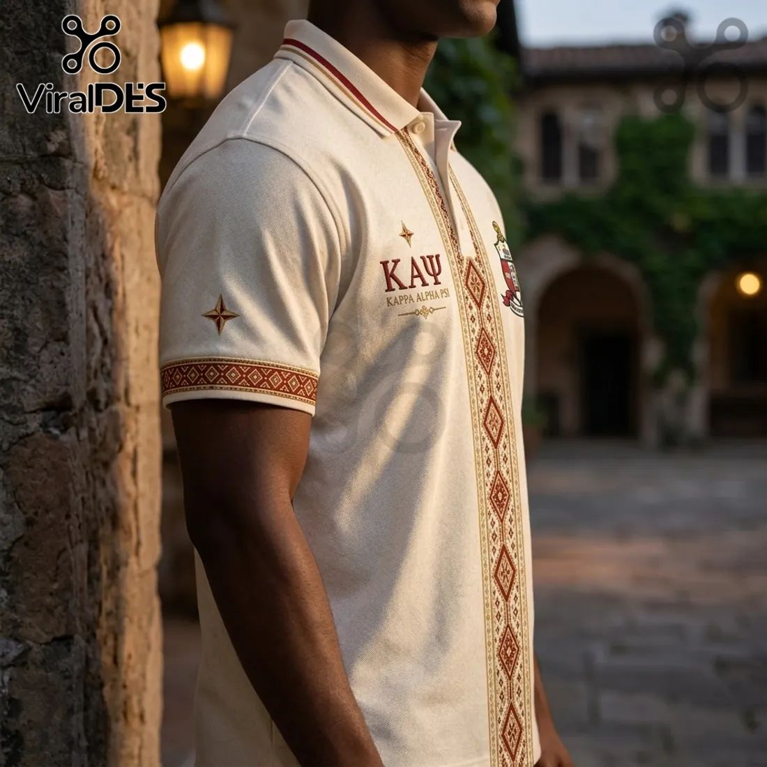 Kappa Alpha Psi Cream Cultural Pattern Polo Shirt
