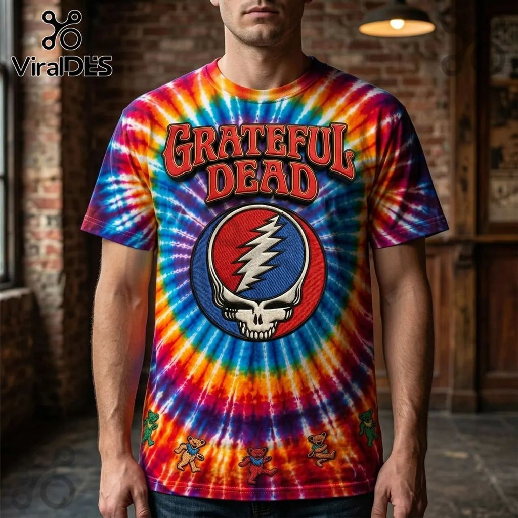 Grateful Dead Tie-Dye Steal Your Face Skull Rainbow Music T-Shirt