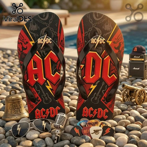 AC/DC Classic Rock Band Black & Red Lightning Summer Beach Flip-flops