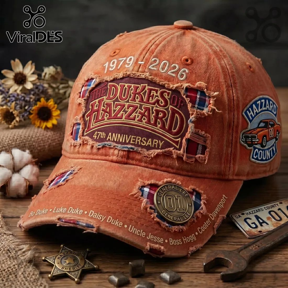 The Dukes of Hazzard 47th Anniversary General Lee Distressed Baseball Cap