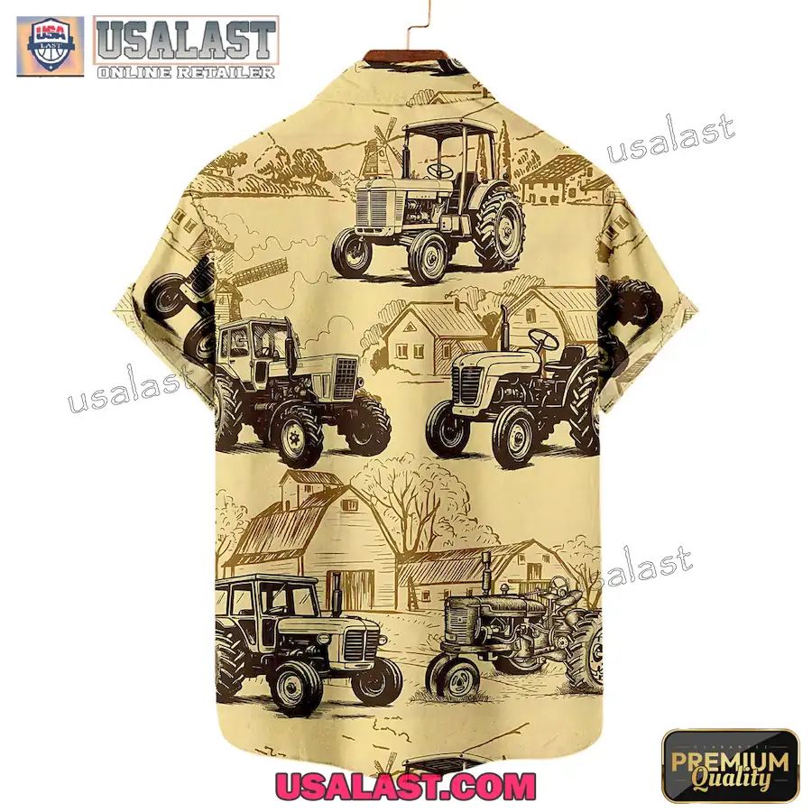 Retro Farm Tractor Short Sleeve Hawaiian Shirt