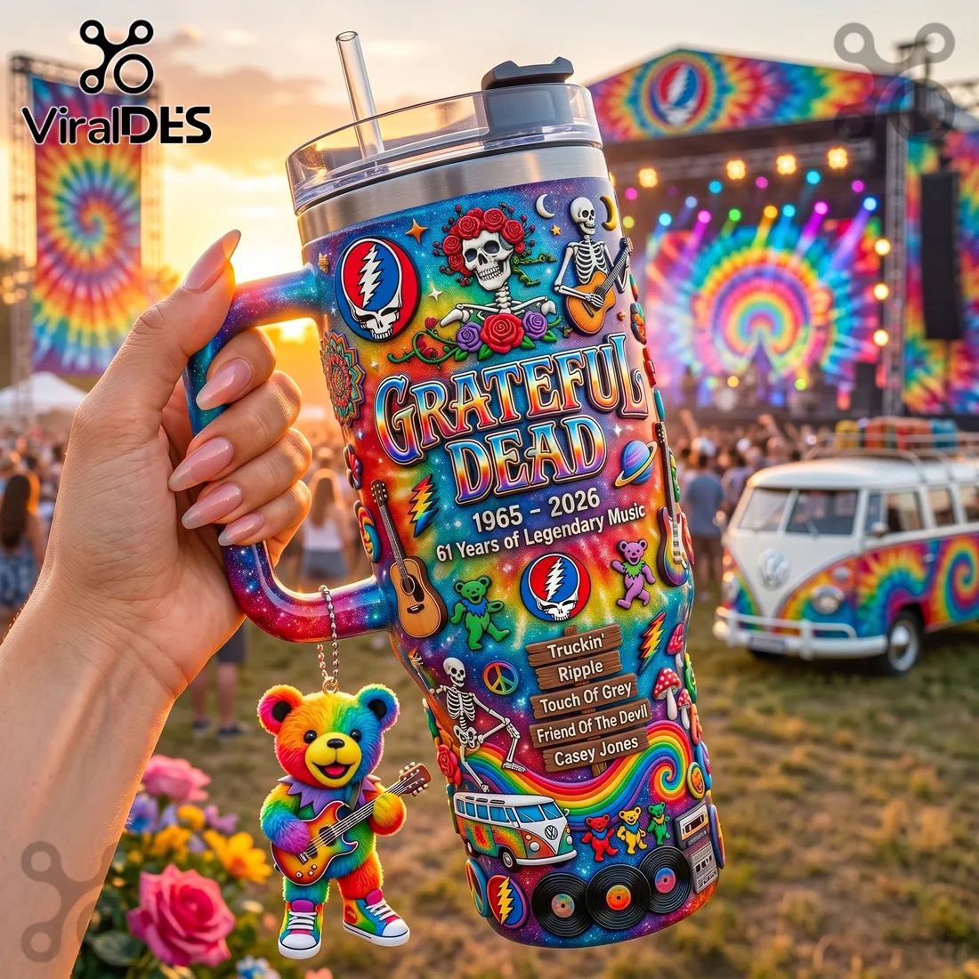 Grateful Dead 1965-2026 Stainless Steel 40oz Insulated Handle Tumbler