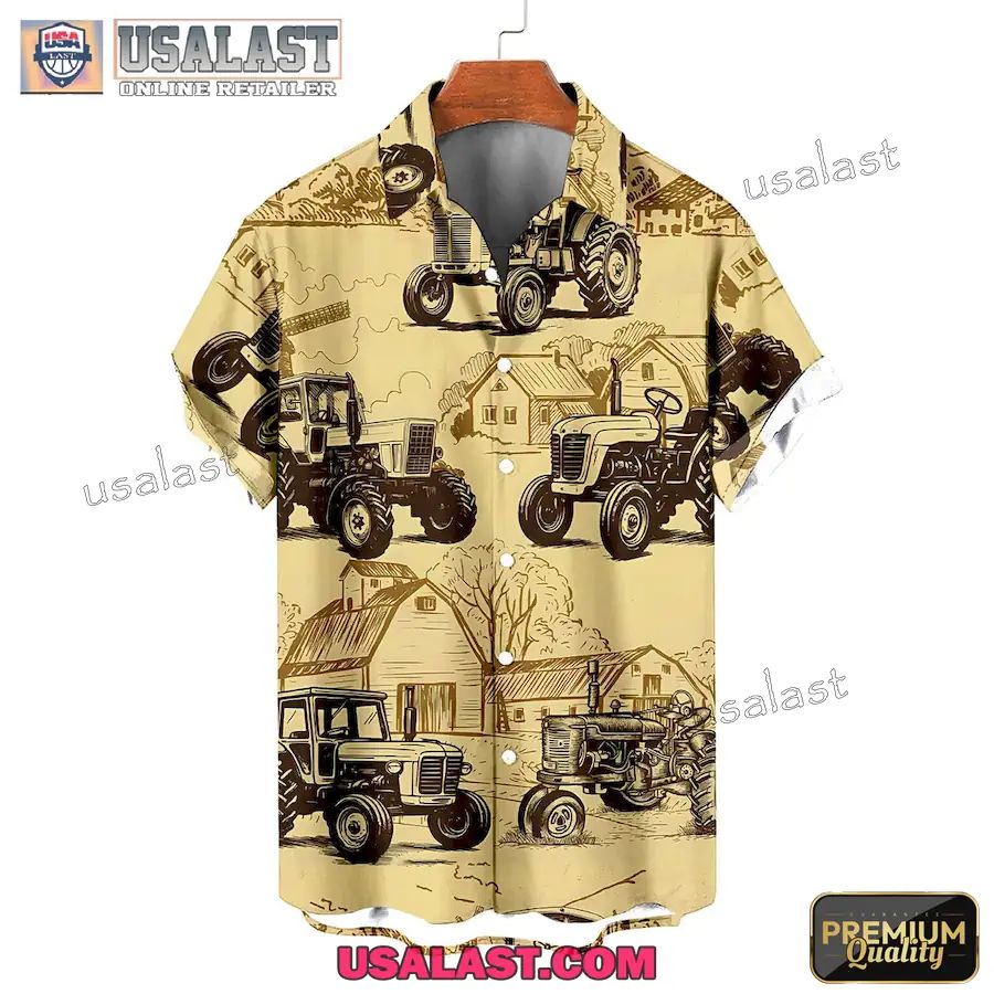 Retro Farm Tractor Short Sleeve Hawaiian Shirt