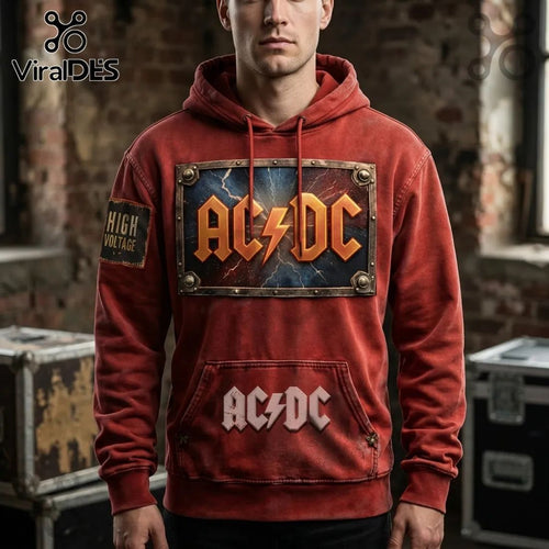 AC/DC High Voltage Distressed Rock Band Hoodie