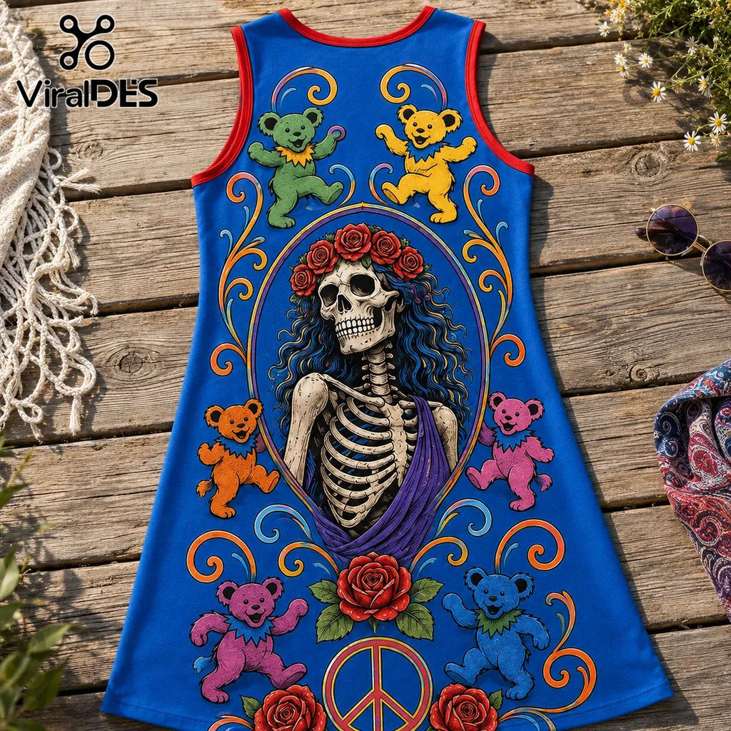 Grateful Dead Dancing Bears Blue Sleeveless Dress