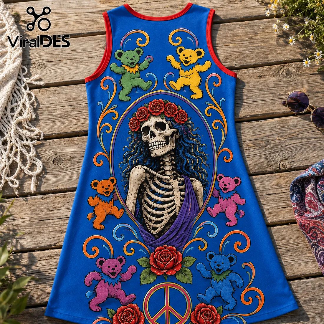 Grateful Dead Dancing Bears Blue Sleeveless Dress