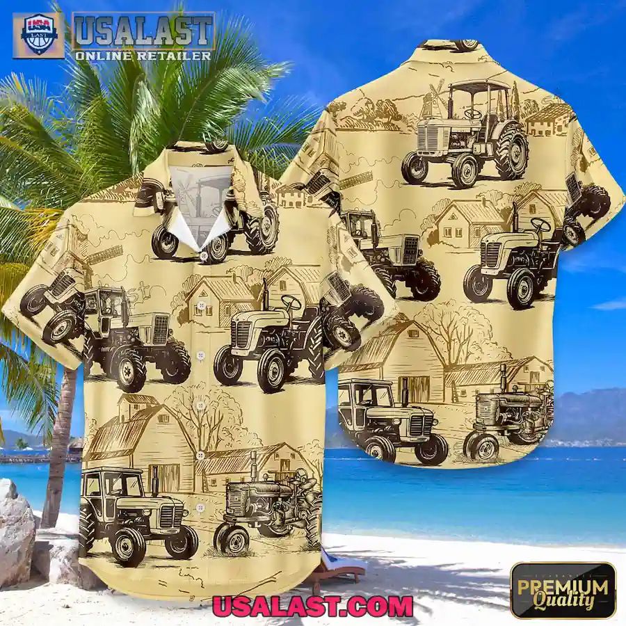 Retro Farm Tractor Short Sleeve Hawaiian Shirt