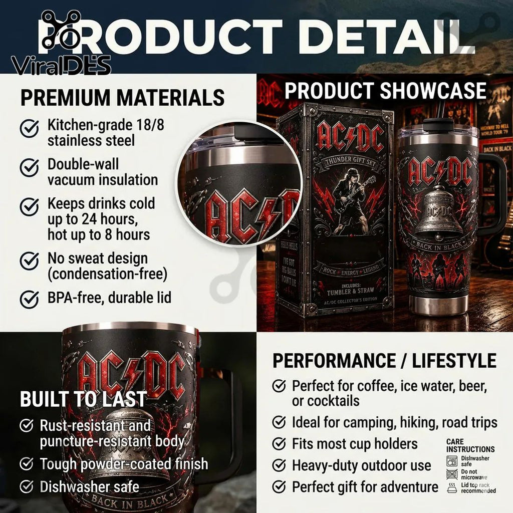 AC/DC Thunder Gift Set Back In Black Insulated Tumbler