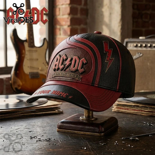 AC/DC Personalized Back In Black Faux Leather Baseball Cap