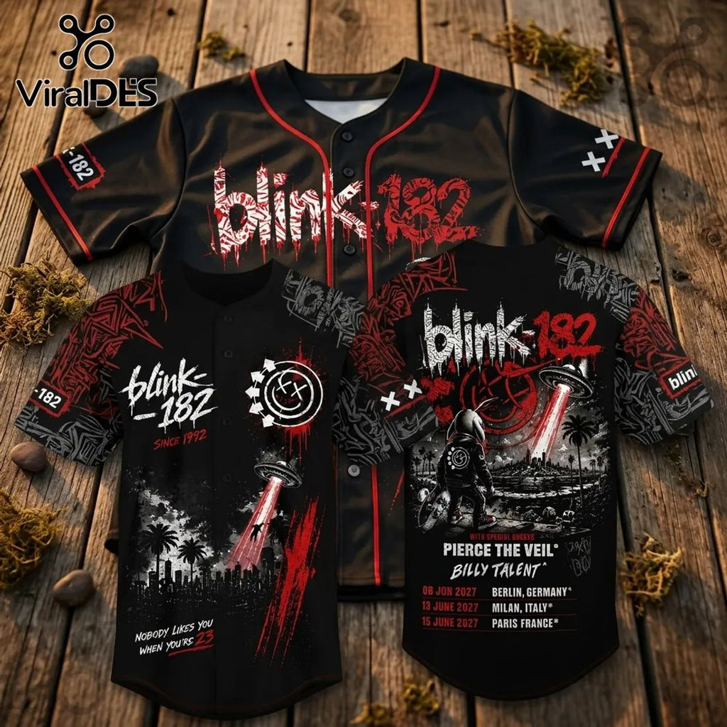 Blink-182 Europe 2027 Tour Black Baseball Jersey