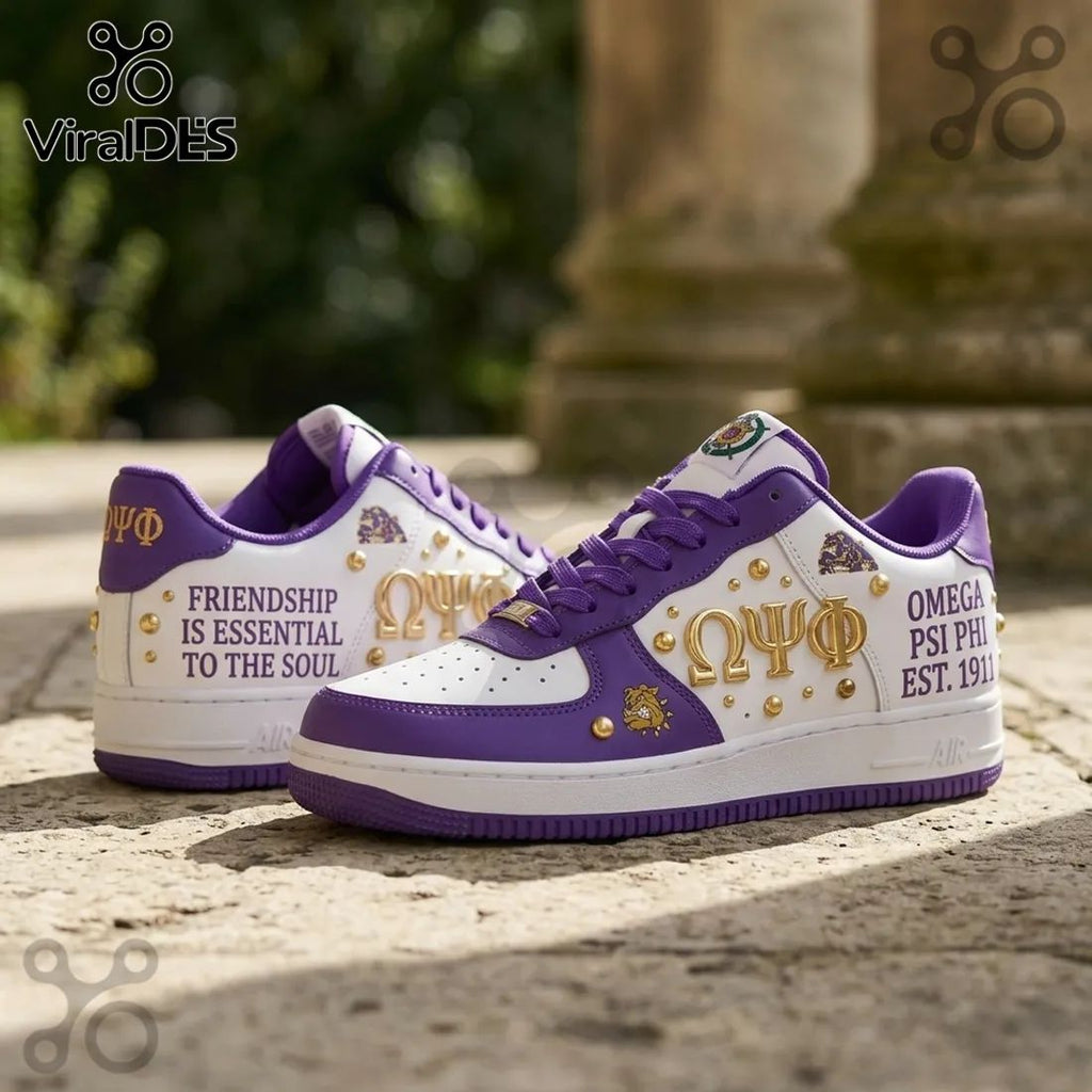 Omega Psi Phi Purple and Gold Est 1911 Custom Air Force 1 Sneakers