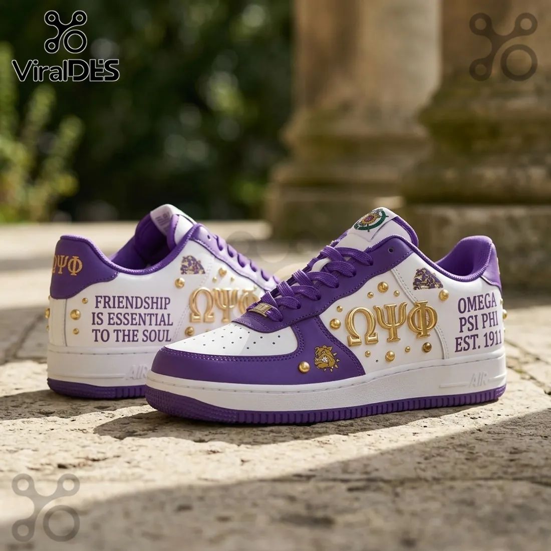 Omega Psi Phi Purple and Gold Est 1911 Custom Air Force 1 Sneakers