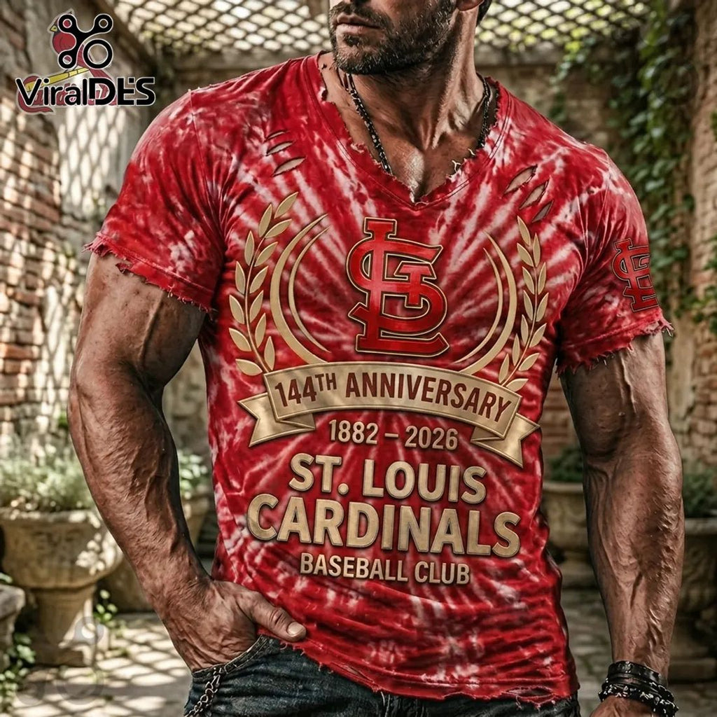St. Louis Cardinals 144th Anniversary Distressed V-Neck Shirt