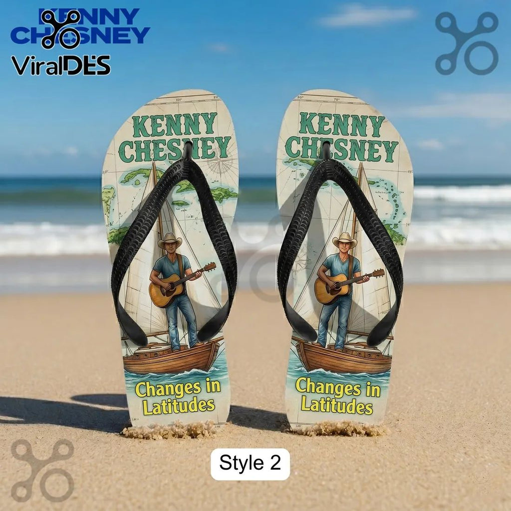 Kenny Chesney No Shoes Nation Skull Guitars Tropical Beach Flip Flops