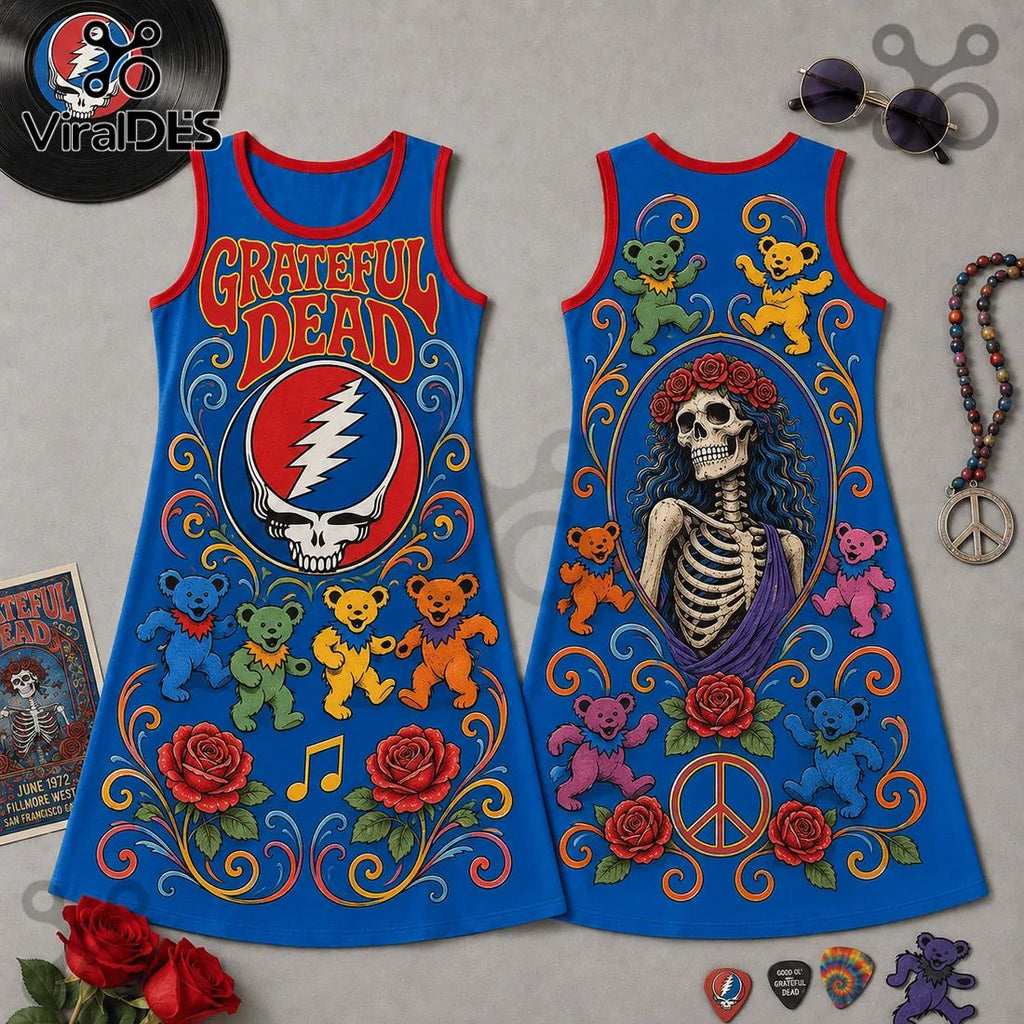 Grateful Dead Dancing Bears Blue Grad Dress