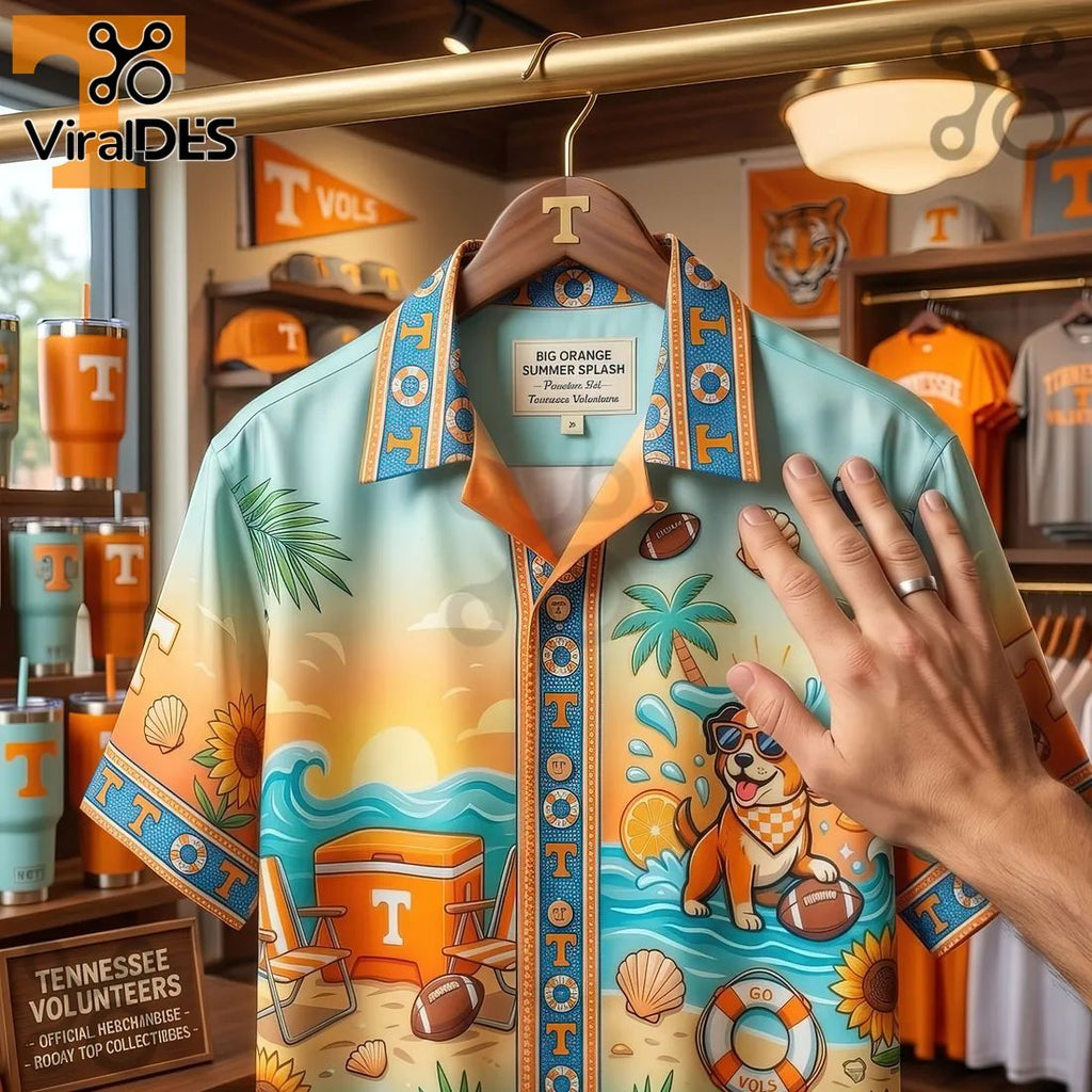 Tennessee Volunteers Big Orange Summer Splash Beach Dog Hawaiian Shirt