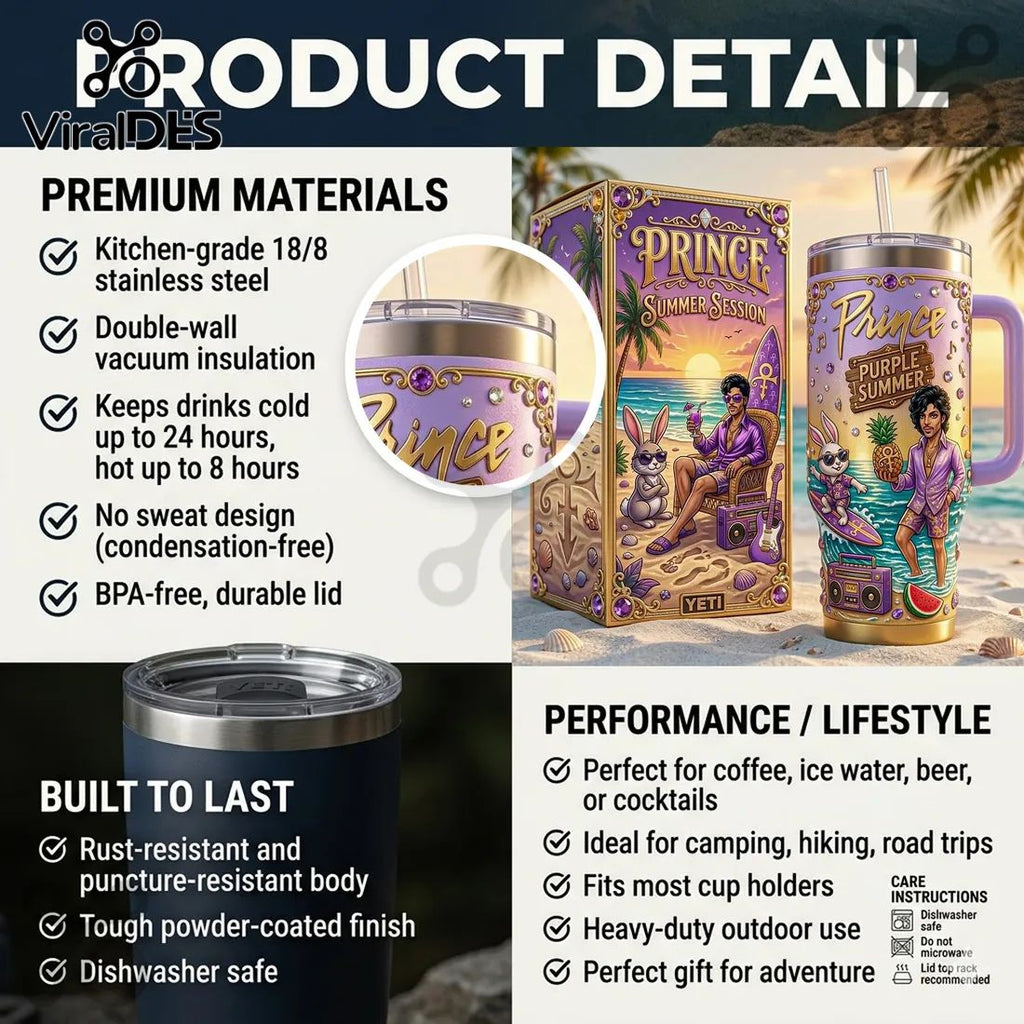 Prince Purple Summer Session Tropical Beach Insulated Handle Tumbler