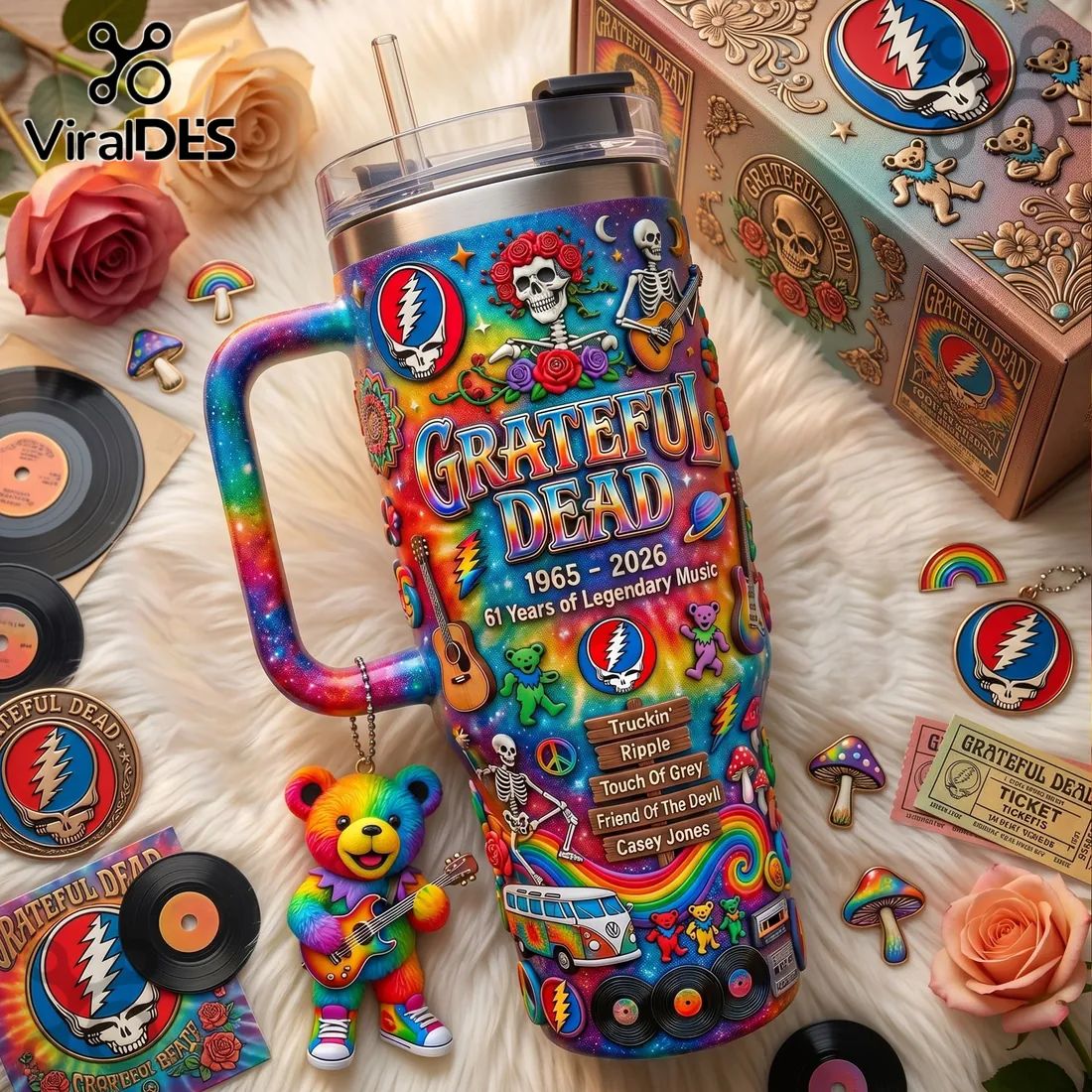 Grateful Dead 1965-2026 Stainless Steel 40oz Insulated Handle Tumbler