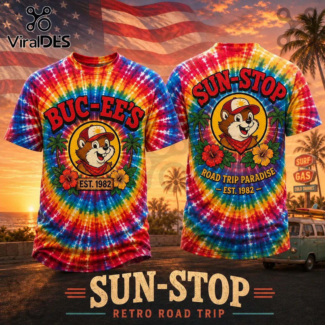 Buc-ee’s Sun-Stop Est 1982 Retro Road Trip Paradise Shirt