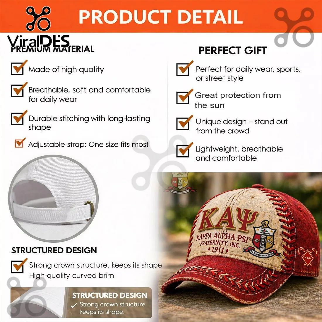 Kappa Alpha Psi Fraternity Vintage Est. 1911 Embroidered Baseball Cap