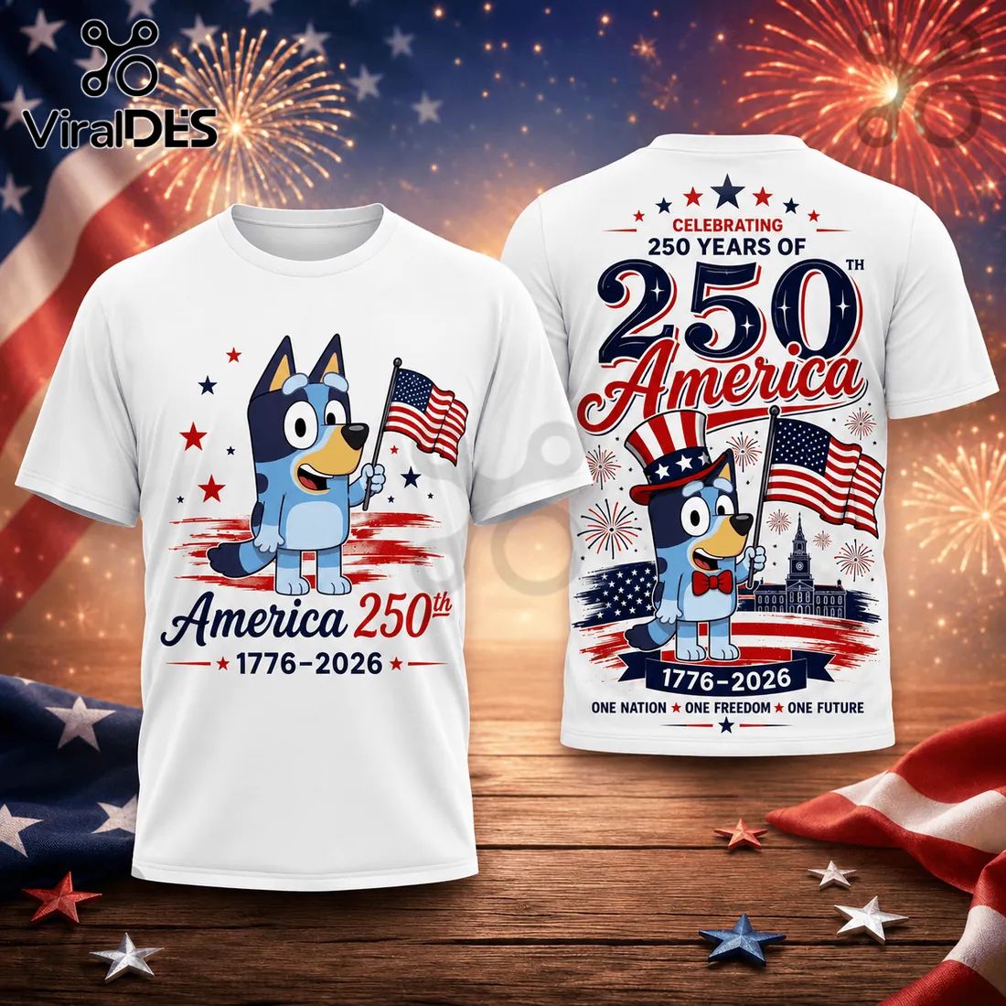 Bluey USA 250th Anniversary 1776-2026 Patriotic Collectible T-Shirt