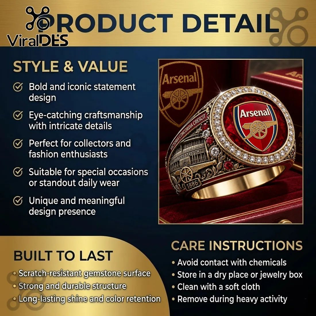 Arsenal Football Club Emirates Stadium 1886 Ring