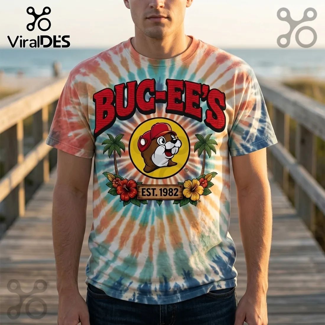 Bucees Tropical Palm Tree EST 1982 Beaver Mascot Summer T-Shirt