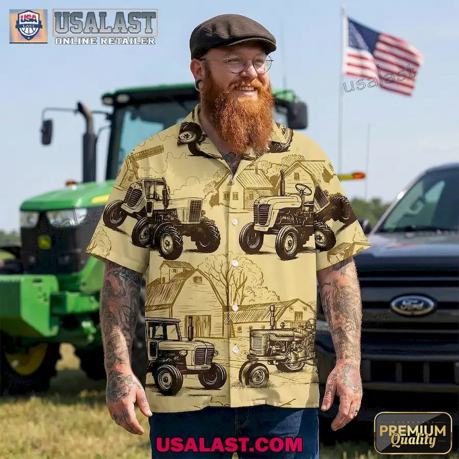 Retro Farm Tractor Short Sleeve Hawaiian Shirt