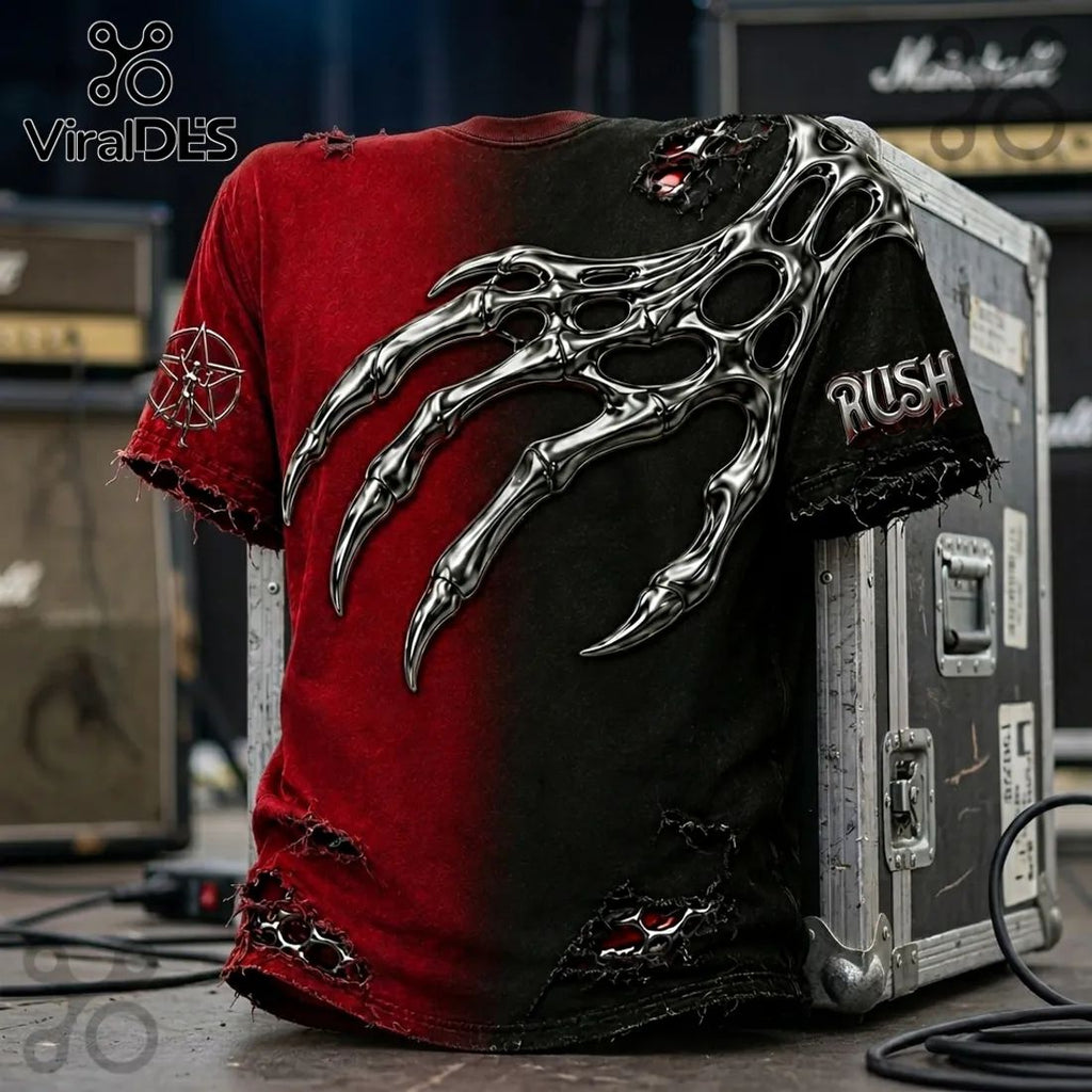 Rush Rock Band Red Black Distressed Premium Athletic T-Shirt