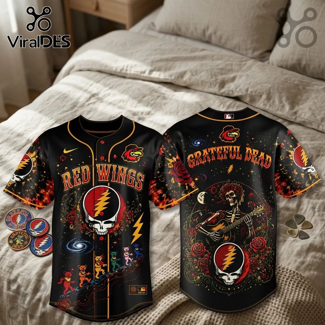 Grateful Dead Rochester Red Wings Tie Dye Baseball Jersey