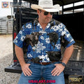 Blue Tribal Tiki Hibiscus Cattle Aloha Hawaiian Shirt