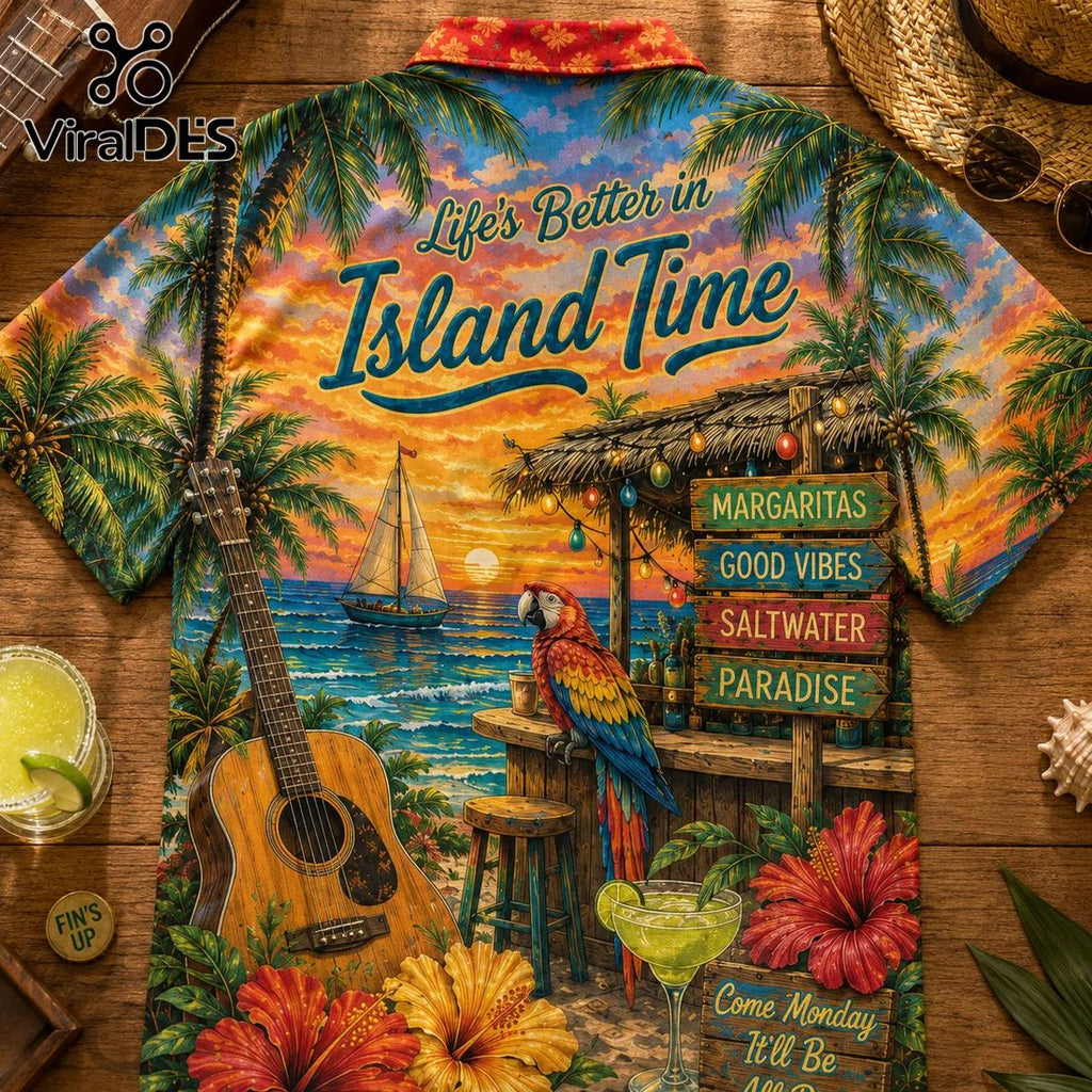 Jimmy Buffett Island Time Parrot Head Tropical Hawaiian Shirt