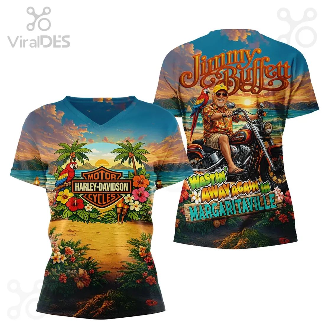 MOTOR HARLEY-DAVIDSON CYCLES Tropical Beach Full Print T-Shirt