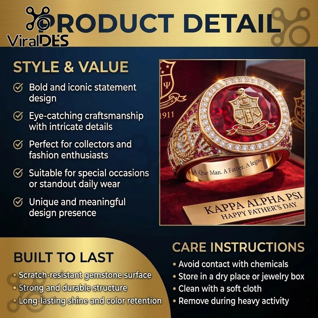 Kappa Alpha Psi Father’s Day Premium Gold Diamond Fraternity Ring